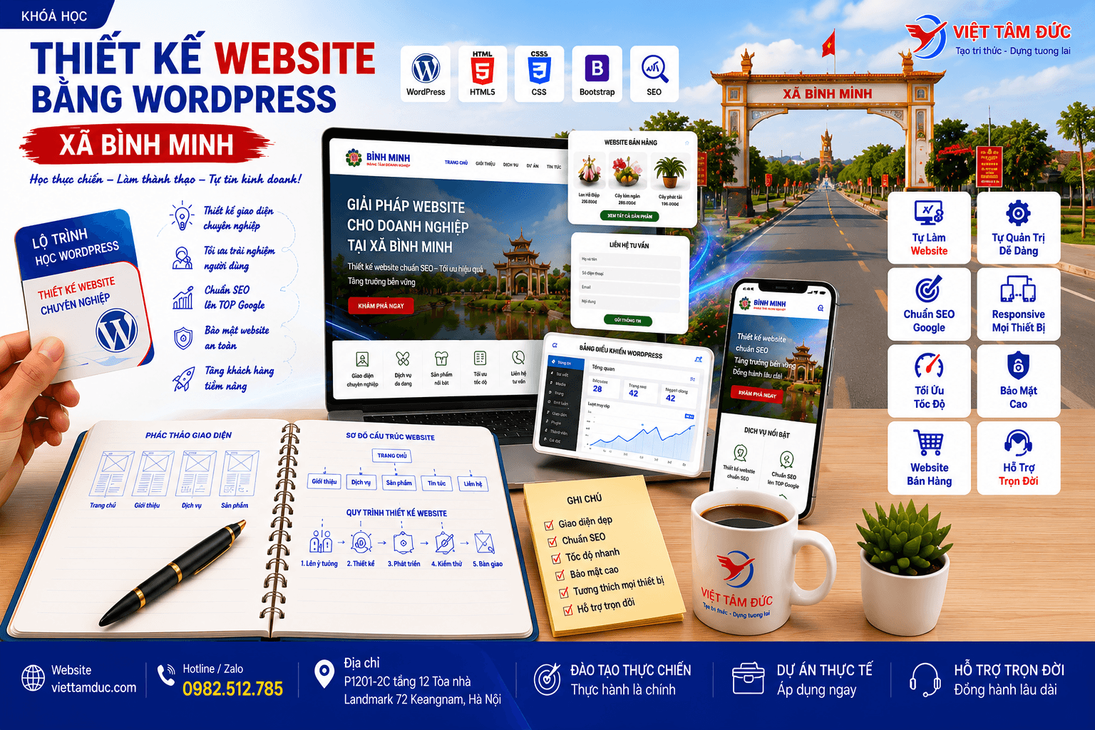 Khóa học thiết kế website xã Bình Minh giúp người học hiểu cách xây dựng, quản trị website và tạo nền tảng cho SEO, Marketing trực tuyến.