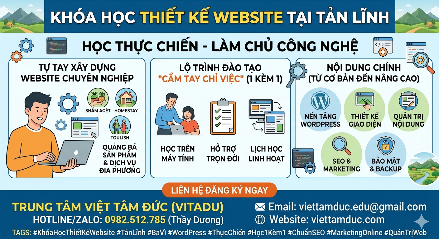 Khóa học thiết kế website tại xã Tản Lĩnh - Thực hành 1 kèm 1